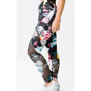 Zyia Women’s Black Floral Print Light n’ Tight Mesh High Rise Leggings Size 6/8